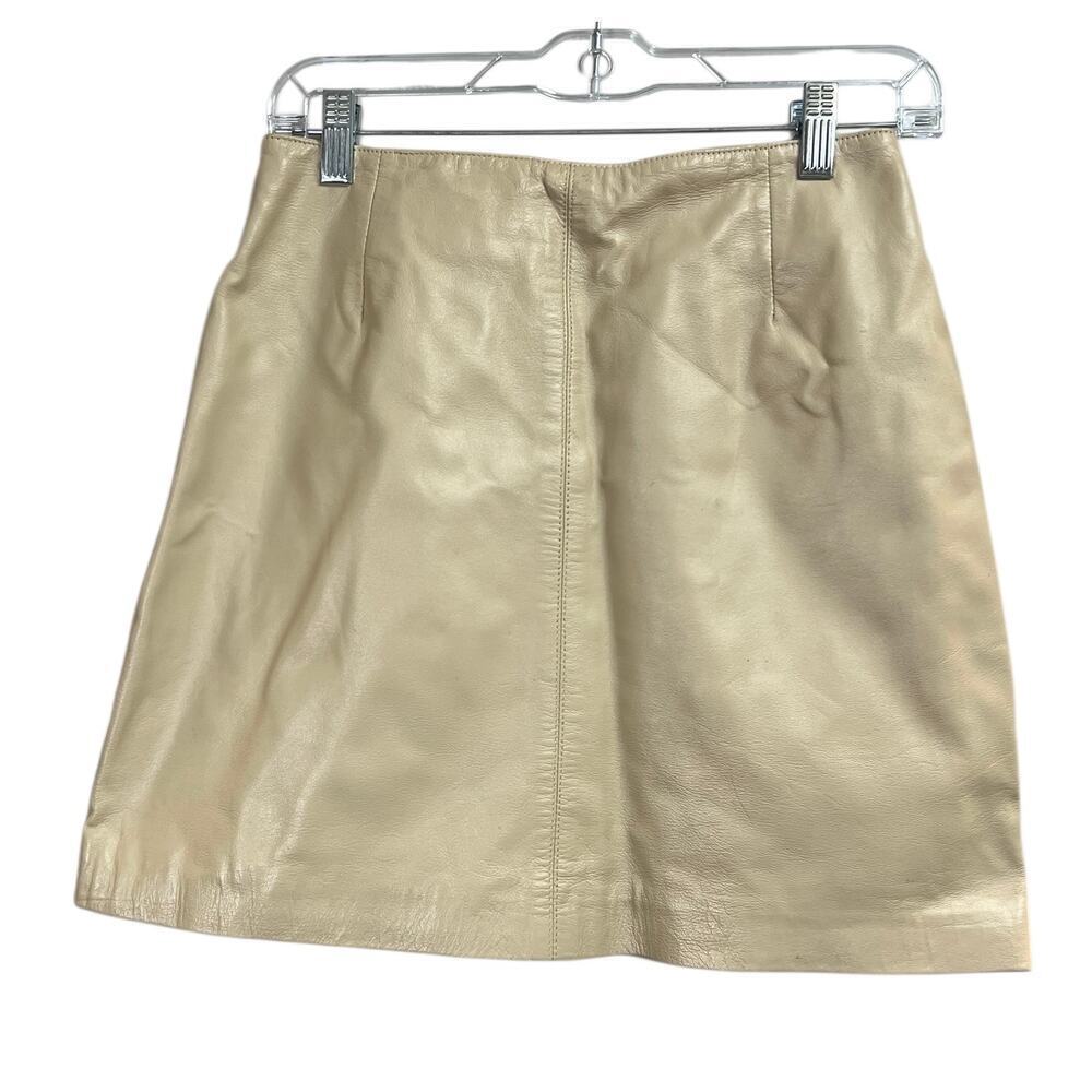 Hugo Buscati Collection Leather Mini Skirt Size 6 Beige/Tan